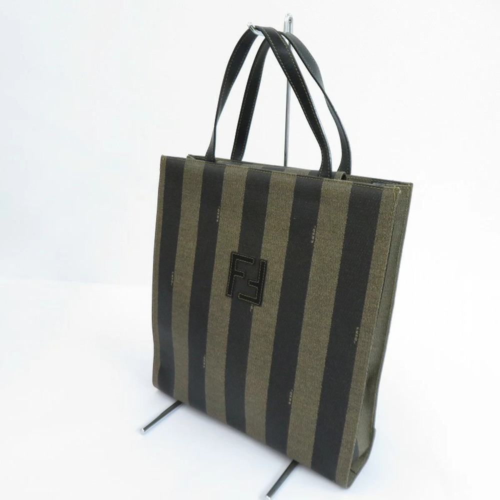 Fendi Pequin Pecan vertical tote bag bold striped canvas embossed F logo